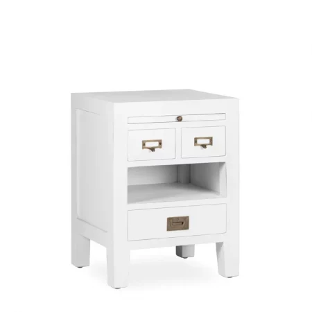 Mesita Noche Blanca 3 Cajones + 1 Hueco Madera Mindi Colección Everest 45x40x60 Cm - Moycor (1)