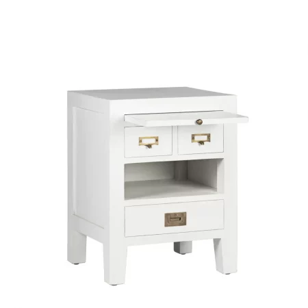 Mesita Noche Blanca 3 Cajones + 1 Hueco Madera Mindi Colección Everest 45x40x60 Cm - Moycor (2)
