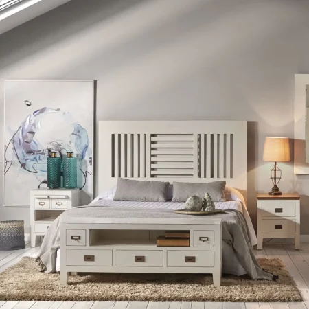 Mesita Noche Blanca 3 Cajones + 1 Hueco Madera Mindi Colección Everest 45x40x60 Cm - Moycor (6)