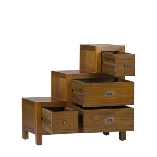 Mesita Noche Escalera Derecha 4 Cajones Madera Mindi Colección Star 70x35x70 Cm - Moycor (2)