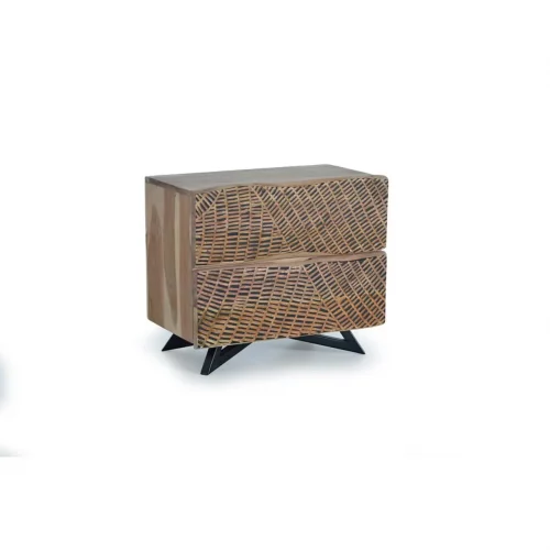 Mesita Noche Madera Acacia Tallada a Mano Patas Metal 2 Cajones Colección Yakarta 57x34x50 Cm - Giner y Colomer (3)