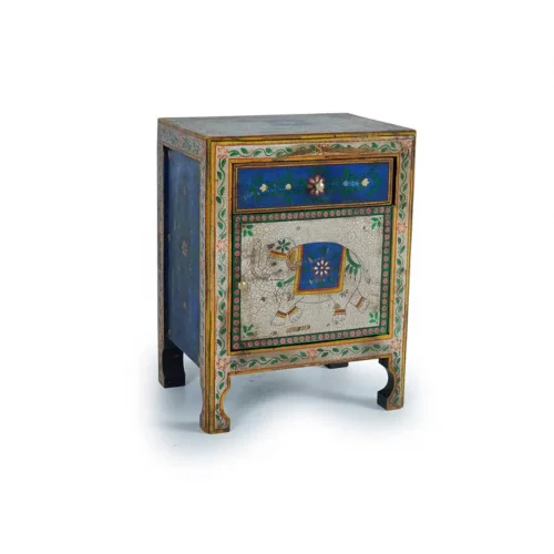Mesita Noche Madera Mango 1 Puerta + 1 Cajón Pintada a Mano 46x34x60 Cm - Giner y Colomer (3)