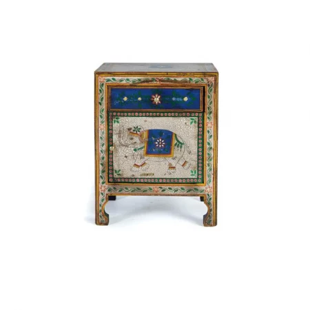 Mesita Noche Madera Mango 1 Puerta + 1 Cajón Pintada a Mano 46x34x60 Cm - Giner y Colomer (6)