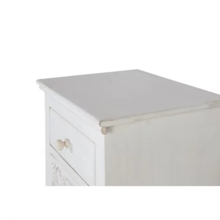 Mesita Noche Madera Mango Decapado Blanco Tallado 2 Cajones 50x40x60 Cm - Giner y Colomer (5)