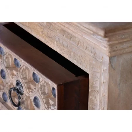 Mesita Noche Madera Mango Maciza Detalles Bronce 2 Cajones Colección Bakhra 66x46x76 Cm - Giner y Colomer (6)