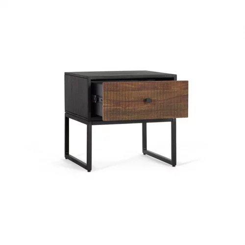 Mesita Noche Madera Palisandro y Mango Base Metal Colección Varanasi 45x45x45 Cm - Giner y Colomer (4)