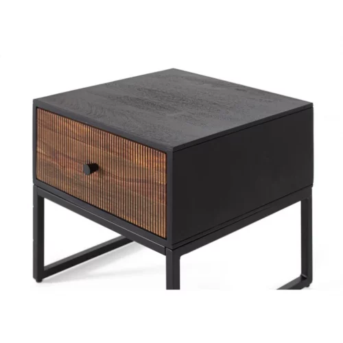 Mesita Noche Madera Palisandro y Mango Base Metal Colección Varanasi 45x45x45 Cm - Giner y Colomer (5)