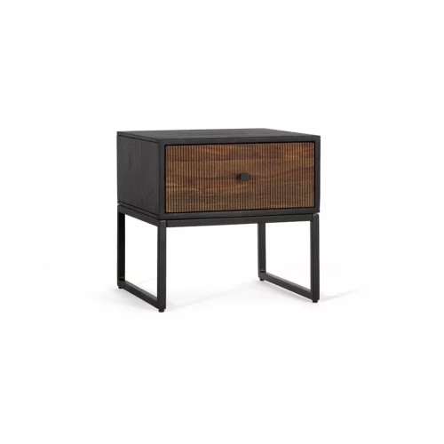 Mesita Noche Madera Palisandro y Mango Base Metal Colección Varanasi 45x45x45 Cm - Giner y Colomer (6)