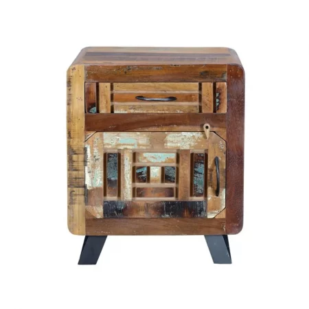 Mesita Noche Madera Reciclada 1 Cajón + 1 Puerta Patas Metal 50x40x60 Cm - Giner y Colomer (6)