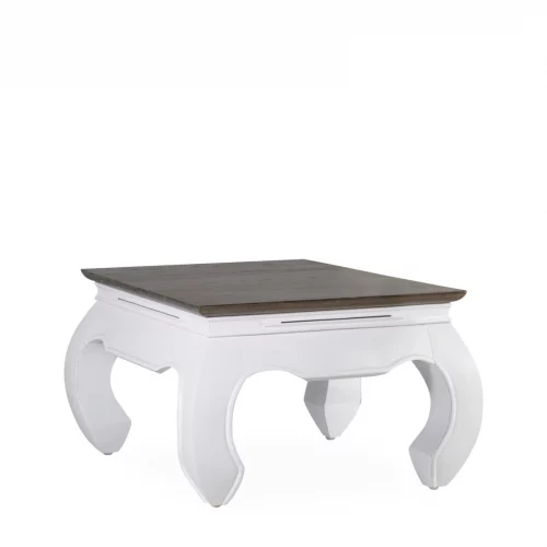 Mesita Rincón Cuadrada Patas Blancas Sobre Madera Mod. Opium Colección Everest 60x60x40 Cm - Moycor (1)