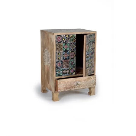 Mesita Telefonera 1 Cajón 2 Puertas Pintada a Mano Madera Mango 43x30x60 Cm - Giner y Colomer (3)