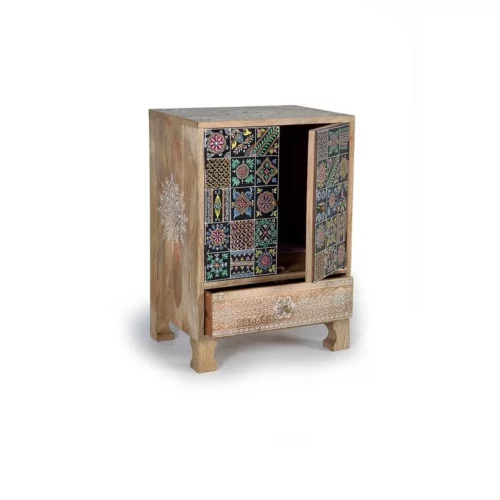 Mesita Telefonera 1 Cajón 2 Puertas Pintada a Mano Madera Mango 43x30x60 Cm - Giner y Colomer (3)