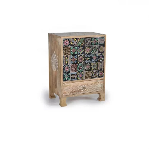 Mesita Telefonera 1 Cajón 2 Puertas Pintada a Mano Madera Mango 43x30x60 Cm - Giner y Colomer (5)