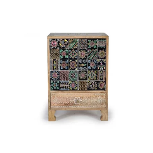 Mesita Telefonera 1 Cajón 2 Puertas Pintada a Mano Madera Mango 43x30x60 Cm - Giner y Colomer (7)