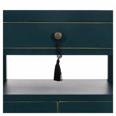 Mesita de Noche Azul de Madera DM Estilo Oriental 1 Cajón 2 Puertas - IXIA (5)