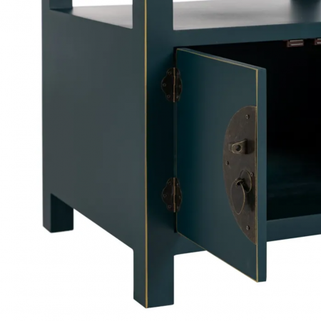 Mesita de Noche Azul de Madera DM Estilo Oriental 1 Cajón 2 Puertas - IXIA (8)