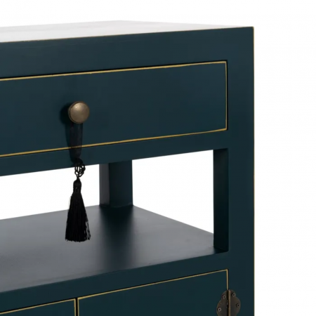 Mesita de Noche Azul de Madera DM Estilo Oriental 1 Cajón 2 Puertas - IXIA (9)
