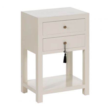 Mesita de Noche Blanca de Madera DM Estilo Oriental 2 Cajones - IXIA (2)