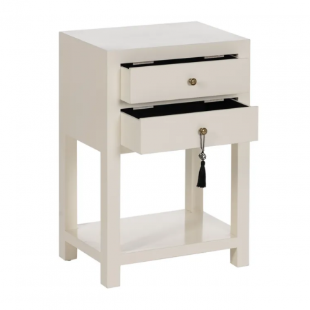 Mesita de Noche Blanca de Madera DM Estilo Oriental 2 Cajones - IXIA (3)