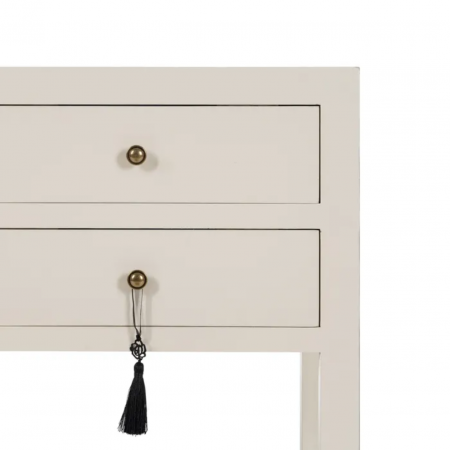 Mesita de Noche Blanca de Madera DM Estilo Oriental 2 Cajones - IXIA (5)