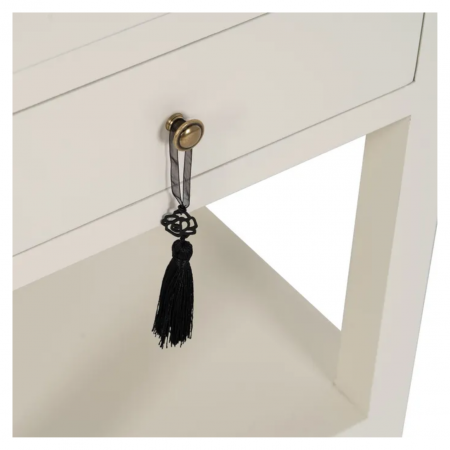 Mesita de Noche Blanca de Madera DM Estilo Oriental 2 Cajones - IXIA (7)