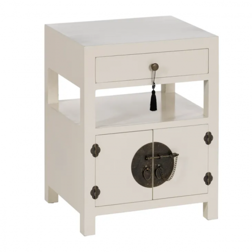 Mesita de Noche Blanco de Madera DM Estilo Oriente 1 Cajon 2 Puertas - IXIA (2)