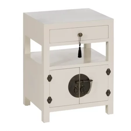 Mesita de Noche Blanco de Madera DM Estilo Oriente 1 Cajon 2 Puertas - IXIA (2)