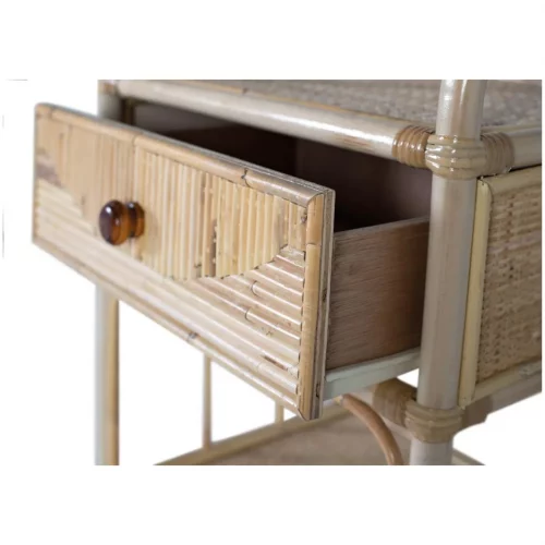 Mesita de Noche Caña Natural y Ratán 1 Cajón + 1 Estante 50x40x65 Cm - Giner y Colomer (3)
