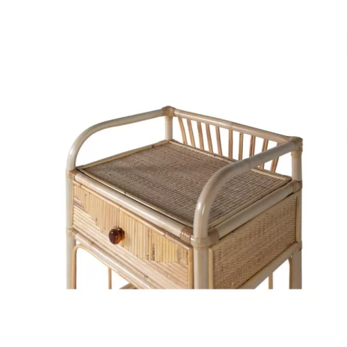 Mesita de Noche Caña Natural y Ratán 1 Cajón + 1 Estante 50x40x65 Cm - Giner y Colomer (5)