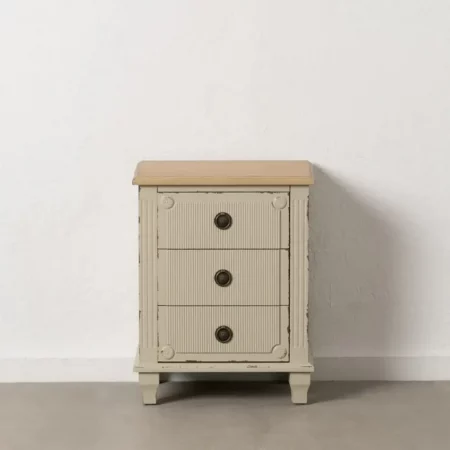 Mesita de Noche Crema de Madera de Abeto 3 Cajones - IXIA (1)