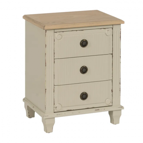 Mesita de Noche Crema de Madera de Abeto 3 Cajones - IXIA (2)