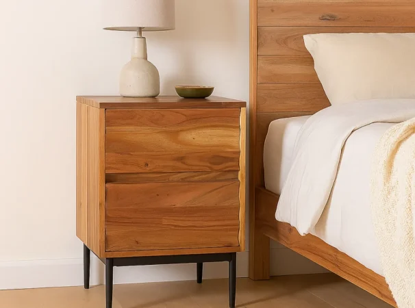 Mesita de Noche Madera Maciza de Acacia Natural 45x36x61 Cm - Giner y Colomer (1)