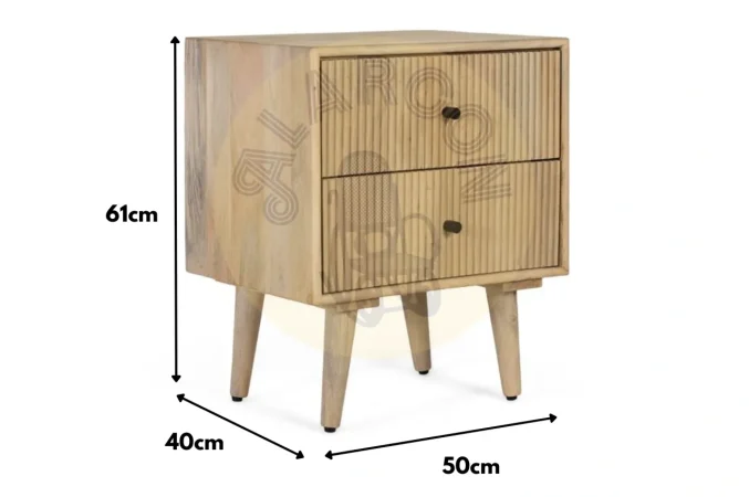 Mesita de Noche Madera Maciza de Mango Natural 50x40x61 Cm - Giner y Colomer (1)