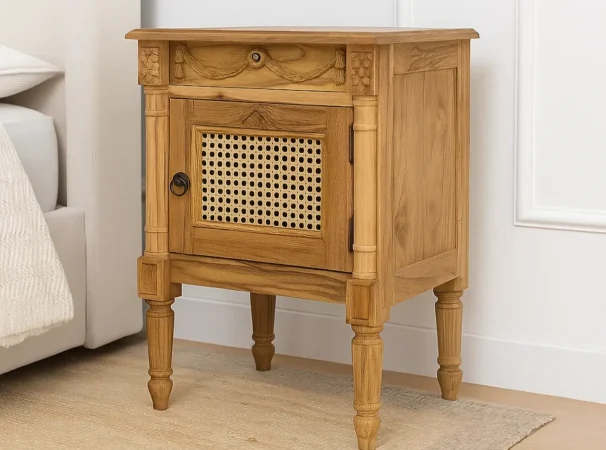 Mesita de Noche Madera Maciza de Teca Natural 50x35x60 Cm - Giner y Colomer (4)