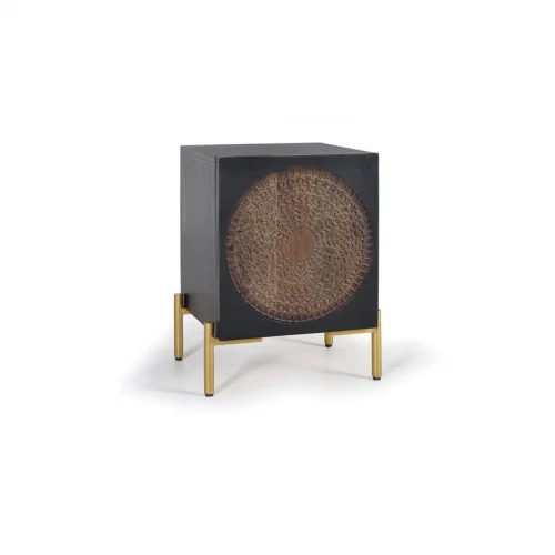 Mesita de Noche Madera Mango 1 Puerta Frontal Tallado Colección París 43x40x60 - Giner y Colomer (3)