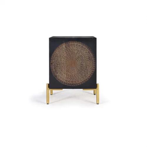 Mesita de Noche Madera Mango 1 Puerta Frontal Tallado Colección París 43x40x60 - Giner y Colomer (4)