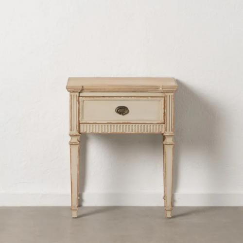 Mesita de Noche Natural-Crema de Madera de Abeto 1 Cajón - IXIA (1)