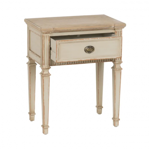 Mesita de Noche Natural-Crema de Madera de Abeto 1 Cajón - IXIA (3)