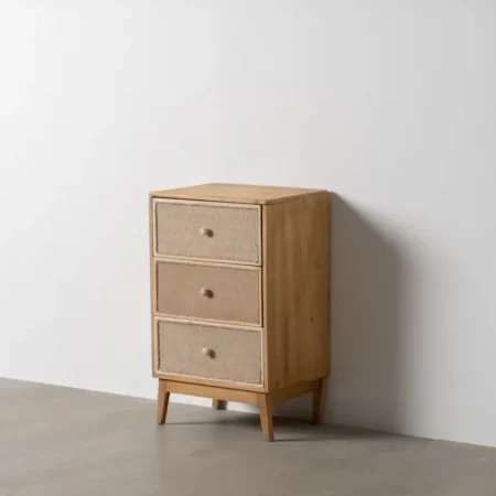 Mesita de Noche Natural de Madera de Abeto 3 Cajones - IXIA (1)