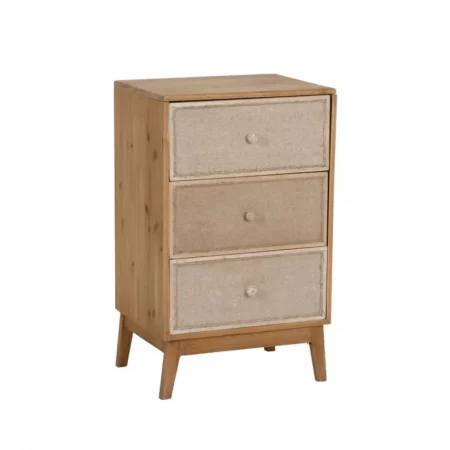 Mesita de Noche Natural de Madera de Abeto 3 Cajones - IXIA (2)