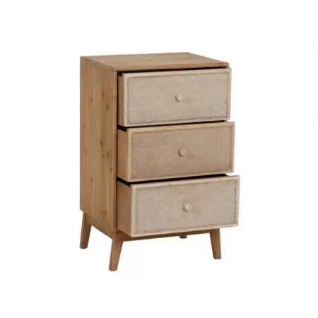 Mesita de Noche Natural de Madera de Abeto 3 Cajones - IXIA (3)