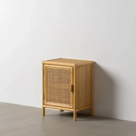 Mesita de Noche Natural de Madera de Ratán 1 Puerta - IXIA (1)