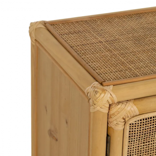 Mesita de Noche Natural de Madera de Ratán 1 Puerta - IXIA (4)