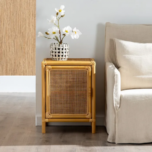 Mesita de Noche Natural de Madera de Ratán 1 Puerta - IXIA (9)