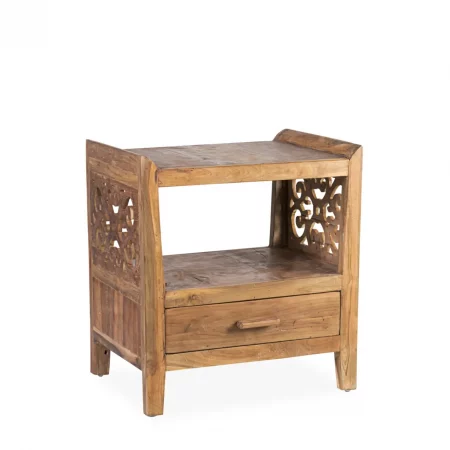 Mesita de Noche Tallada en Madera Reciclada - Moycor (1)