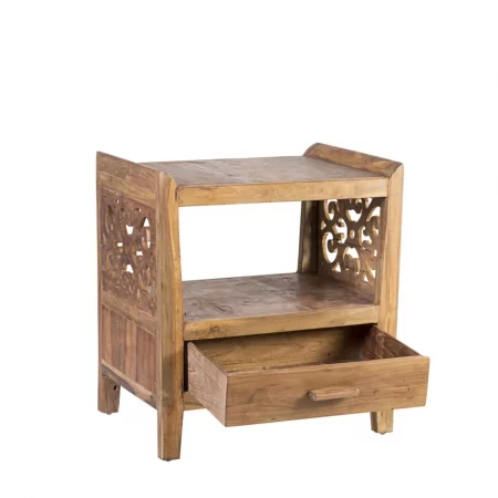 Mesita de Noche Tallada en Madera Reciclada - Moycor (2)
