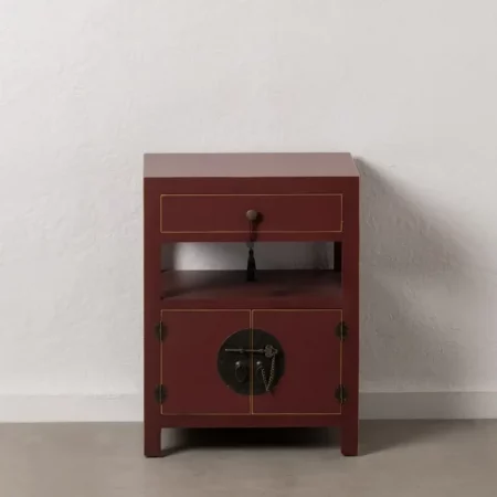 Mesita de Noche Teja de Madera de Madera de Abeto Esilo Oriental 1 Cajón 2 Puertas - IXIA (1)
