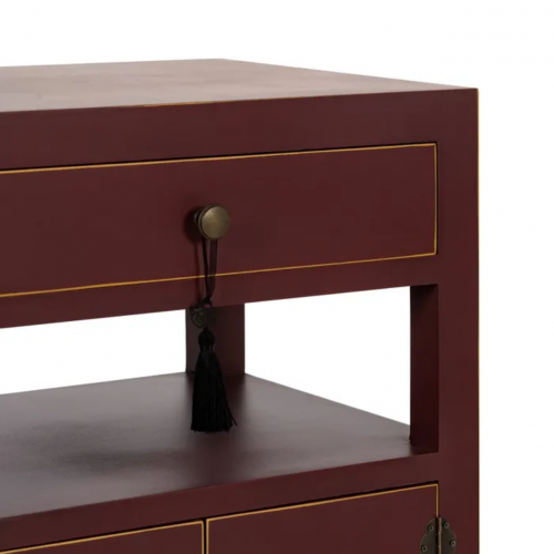 Mesita de Noche Teja de Madera de Madera de Abeto Esilo Oriental 1 Cajón 2 Puertas - IXIA (10)