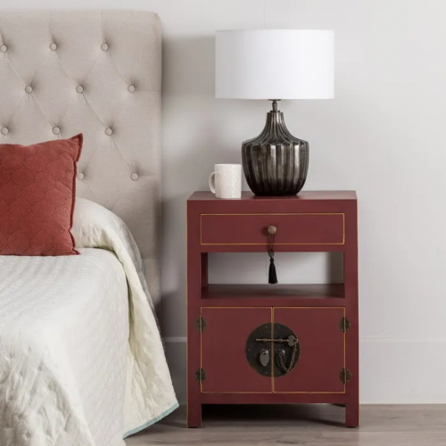 Mesita de Noche Teja de Madera de Madera de Abeto Esilo Oriental 1 Cajón 2 Puertas - IXIA (13)
