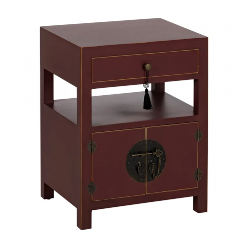 Mesita de Noche Teja de Madera de Madera de Abeto Esilo Oriental 1 Cajón 2 Puertas - IXIA (2)